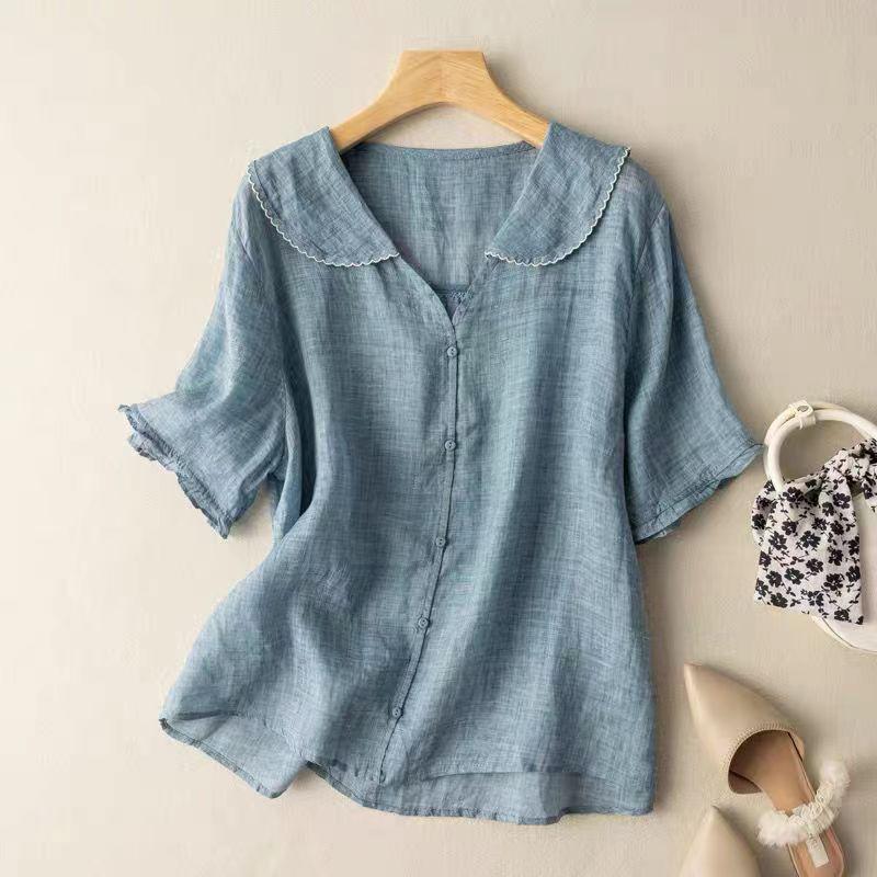Relaxed Linen Blend Patch Pocket Blouse