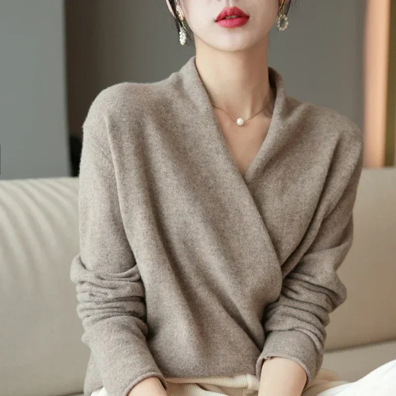 Cross-Bust Detail Wool Knit Sweater