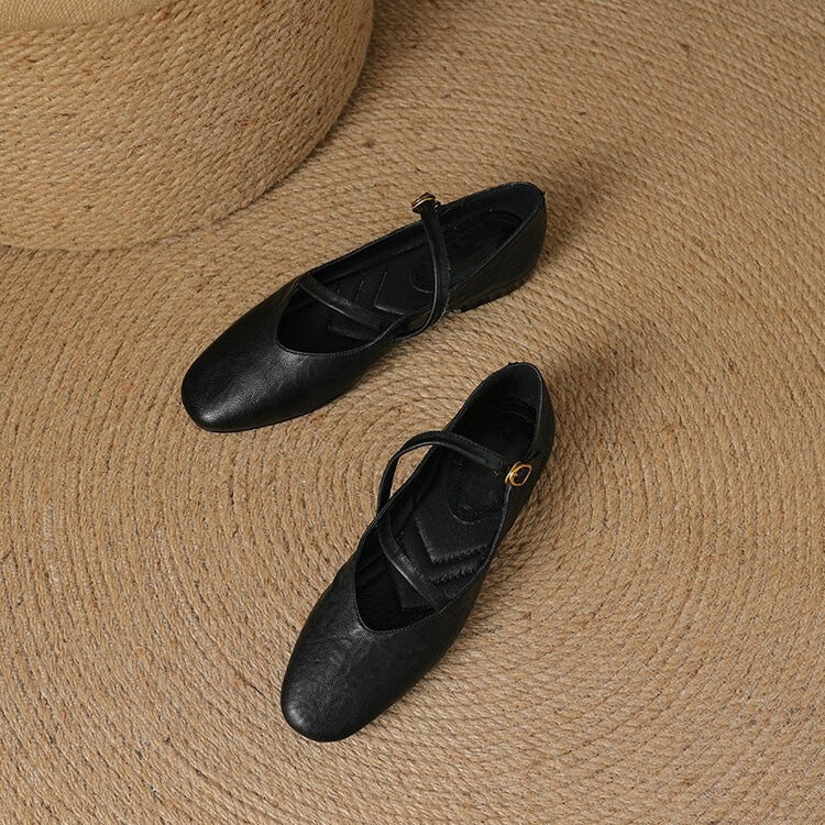 Adjustable Strap Leather Ballet Flats