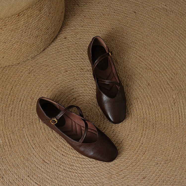 Adjustable Strap Leather Ballet Flats