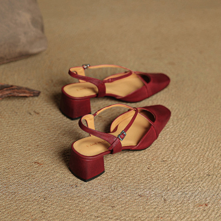 Genuine Leather Closed-Toe Block Heel Pumps