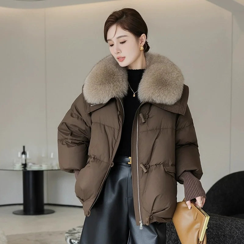 Oversized Faux Fur Collar Insulated Winter Parka Coat