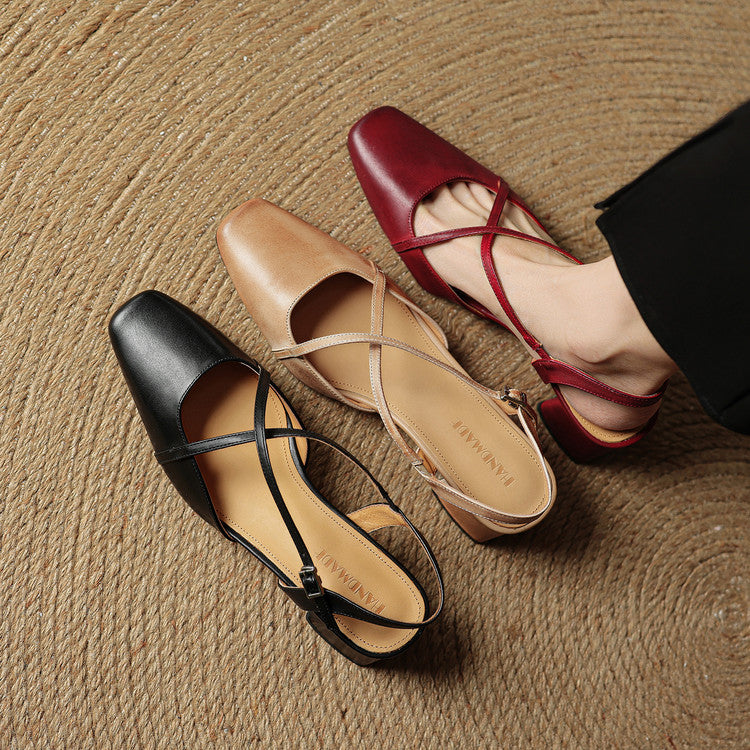 Genuine Leather Closed-Toe Block Heel Pumps