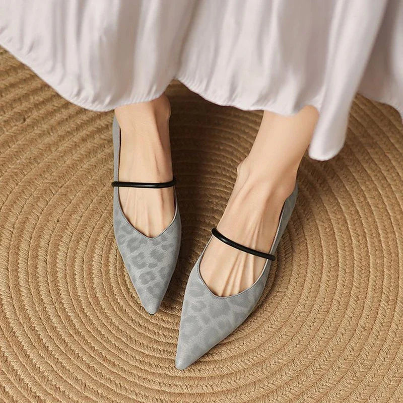 Double-Strap Slingback Leather Ballet Flats
