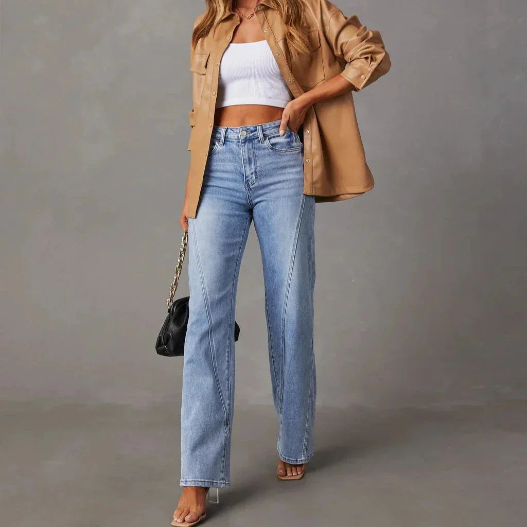 Vintage Wash Striped Wide-Leg Denim Jeans