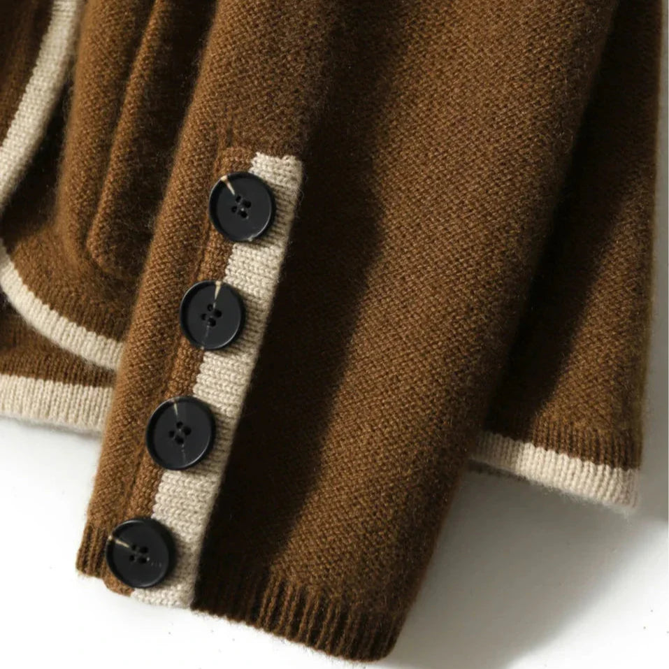 Contrast Trim Wool-Blend Relaxed Cardigan