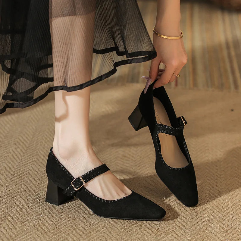 Suede Block Heel Lace-Up Sandals