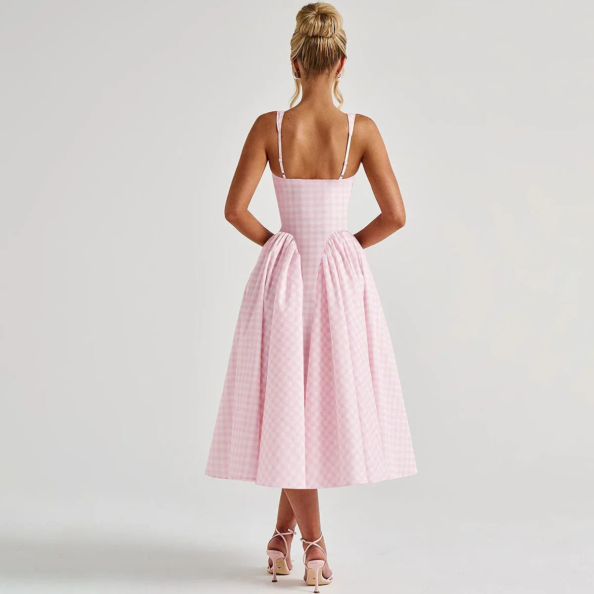 Pastel Check Square Neck A-Line Sundress with Adjustable Straps