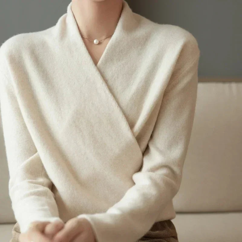 Cross-Bust Detail Wool Knit Sweater