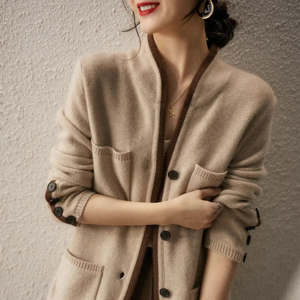 Contrast Trim Wool-Blend Relaxed Cardigan