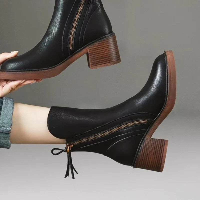 Classic Leather Zip Ankle Boots