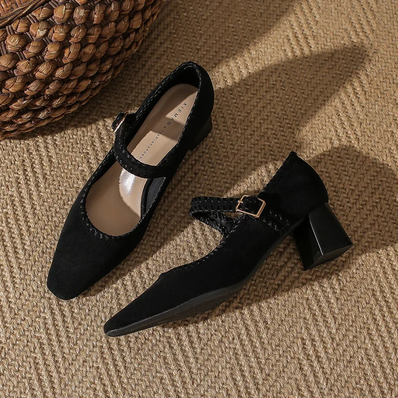 Suede Block Heel Lace-Up Sandals