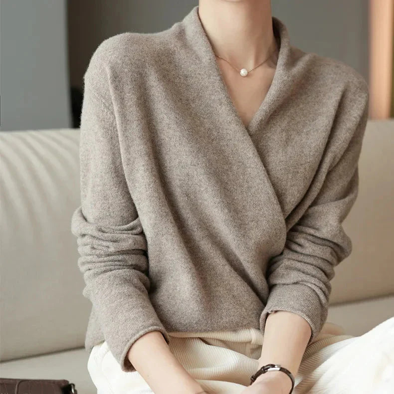 Cross-Bust Detail Wool Knit Sweater