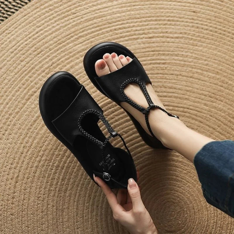 Adjustable Buckle Leather Comfort Sandals