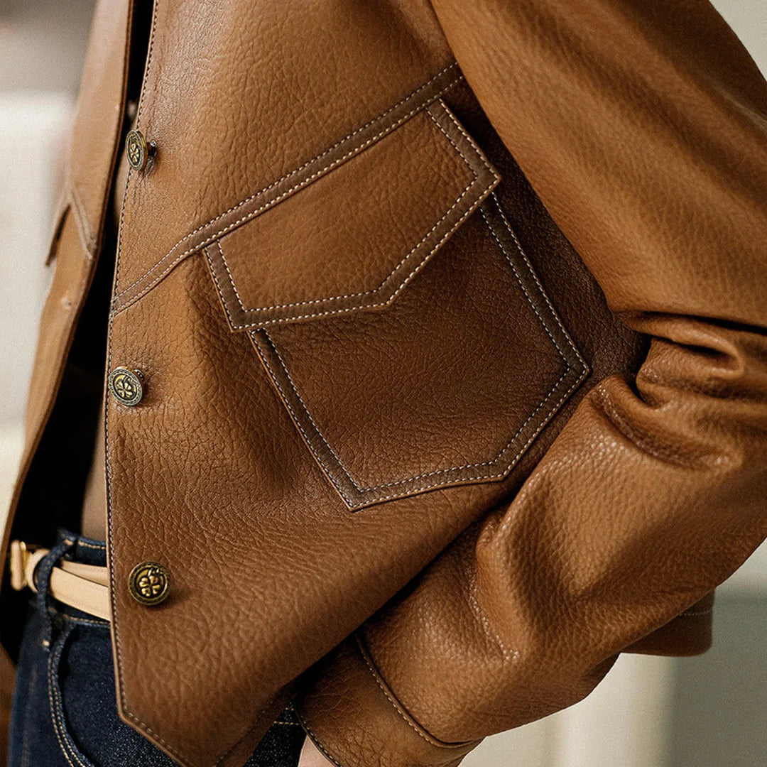 Structured Faux Leather Utility Jacket