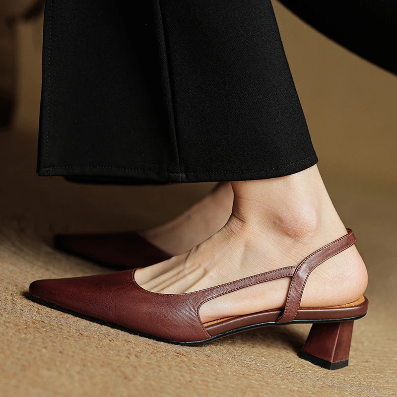 Pointed Toe Leather Comfort Heels