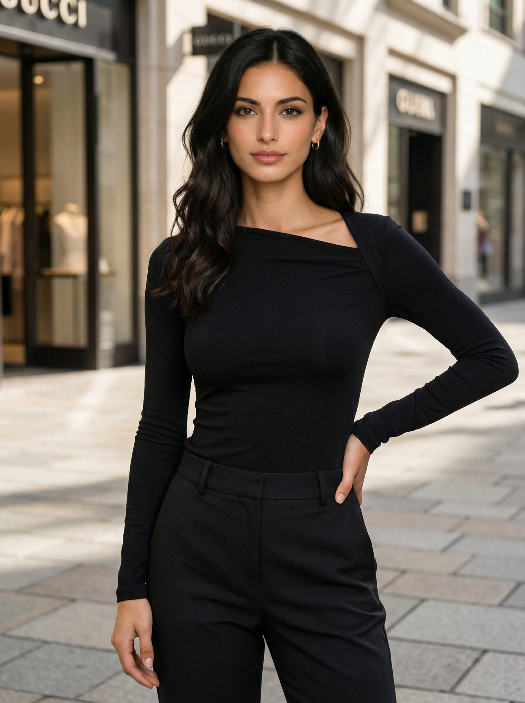 Ribbed Knit Asymmetric Long Sleeve Top