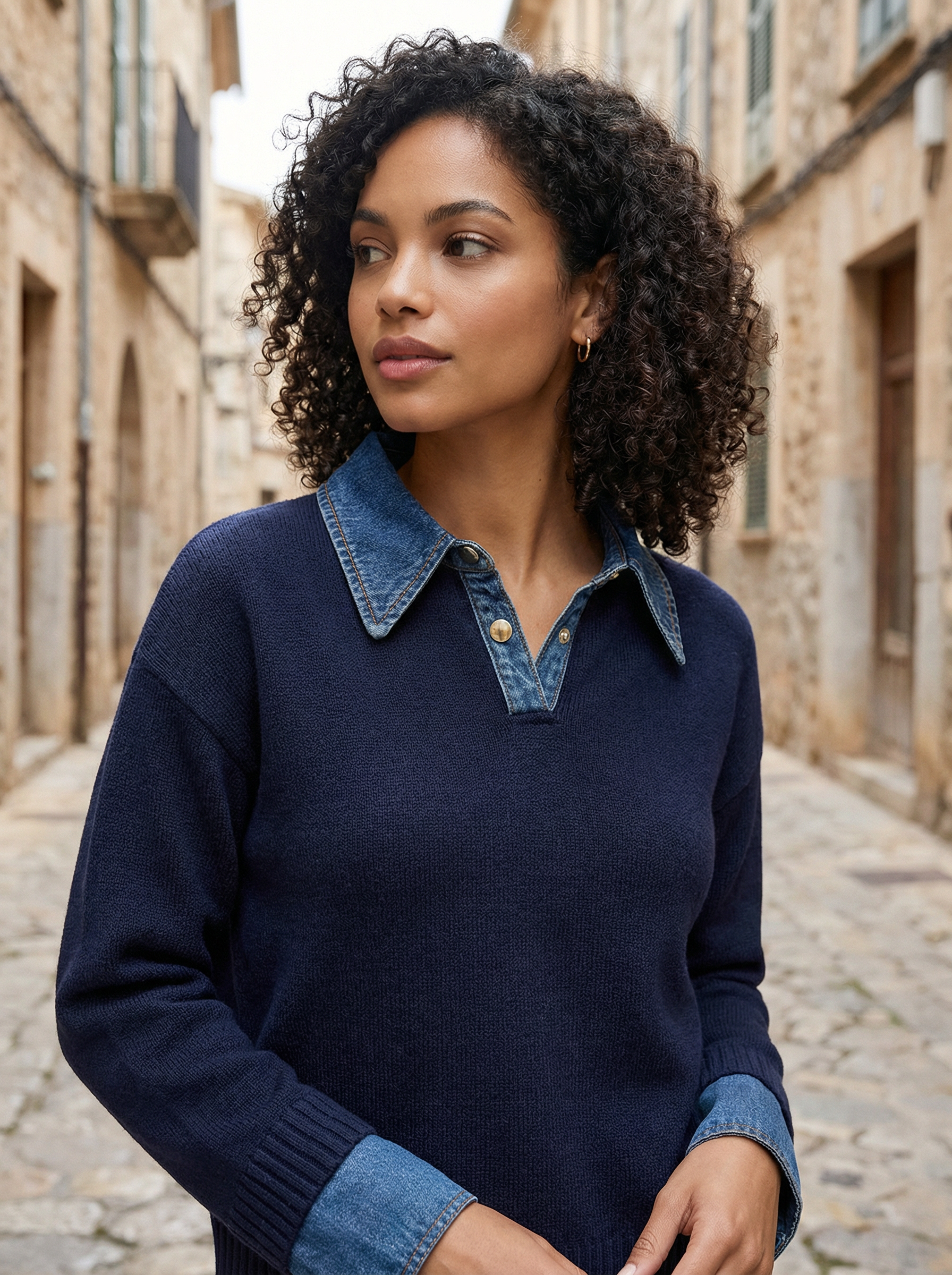 Layered Panel Lapel Knit Sweater