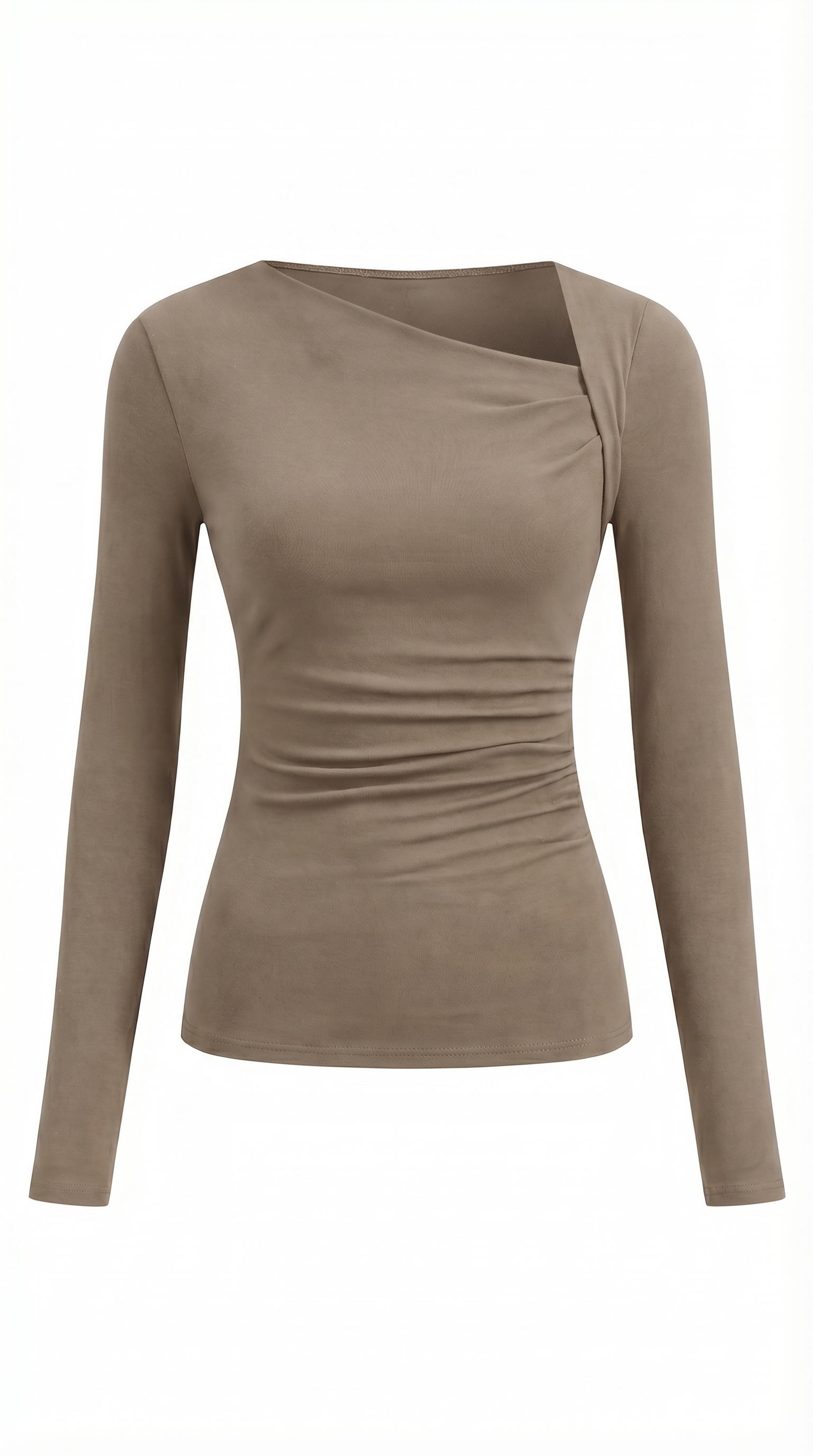Ribbed Knit Asymmetric Long Sleeve Top