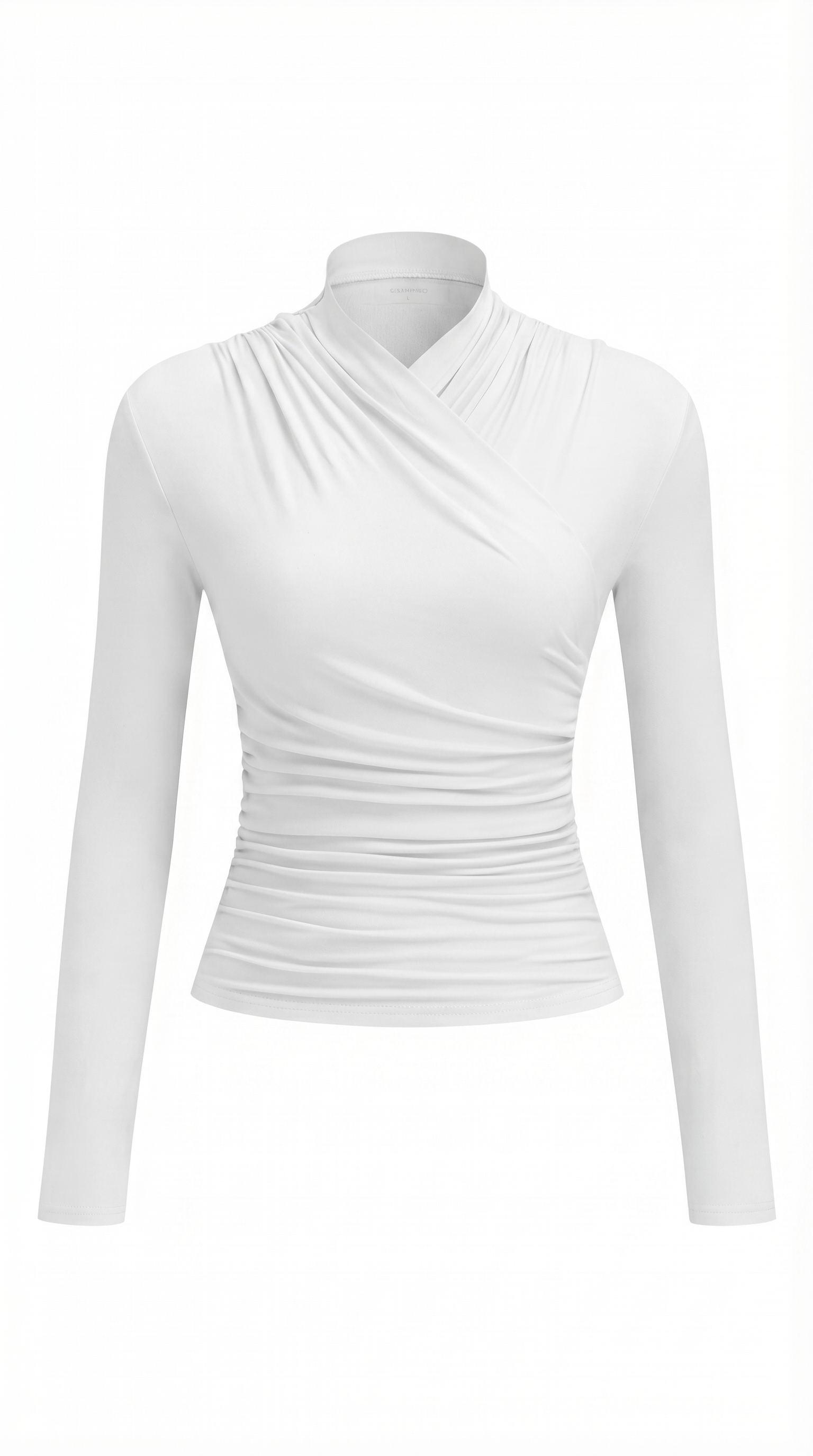 Draped Collar Pleated Waist T-Shirt