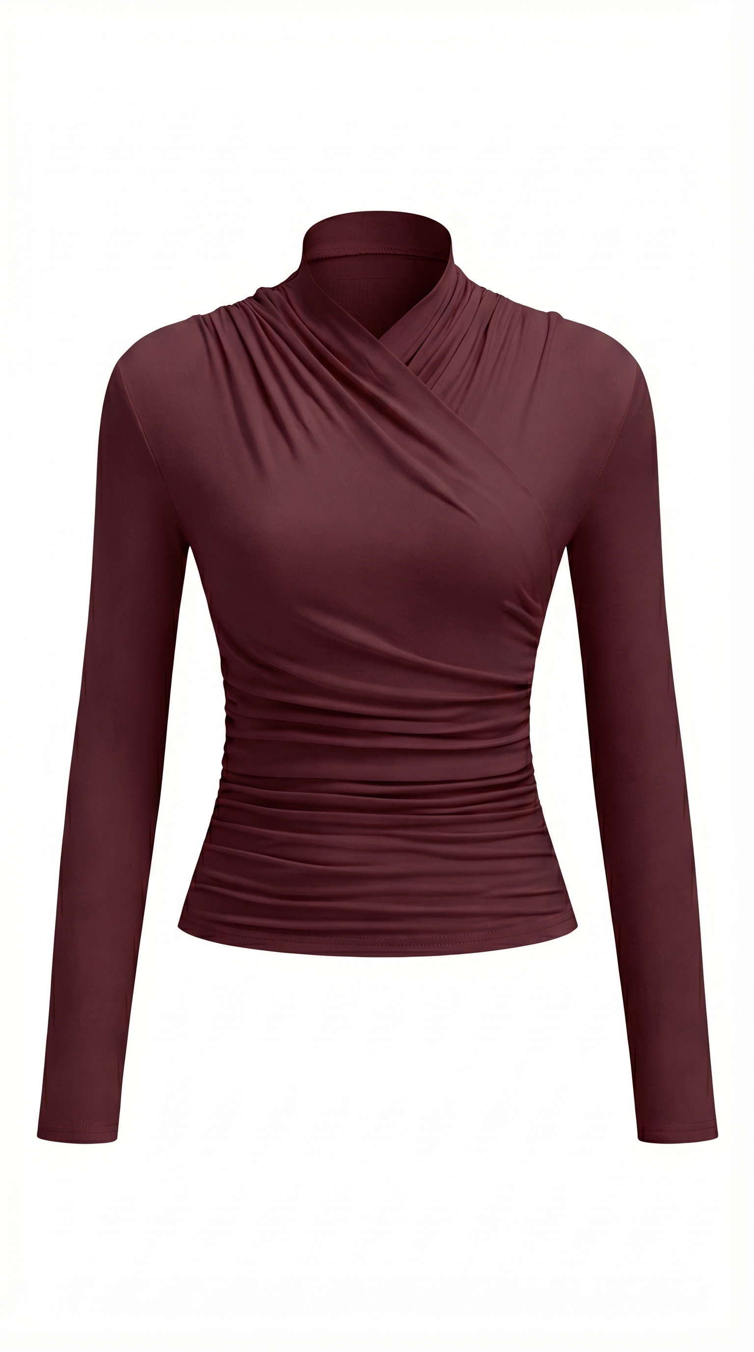 Draped Collar Pleated Waist T-Shirt