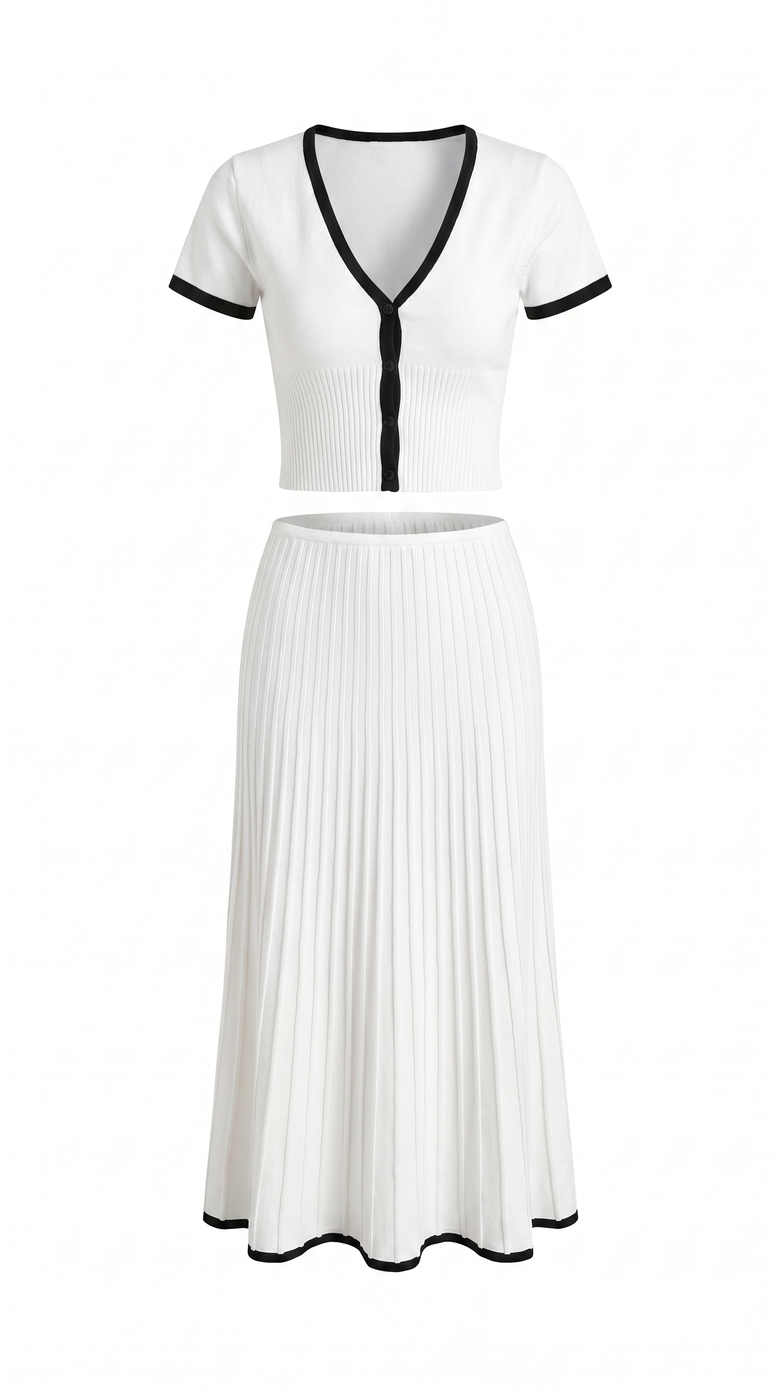 Contrast Trim Knit Top & Midi Skirt Set