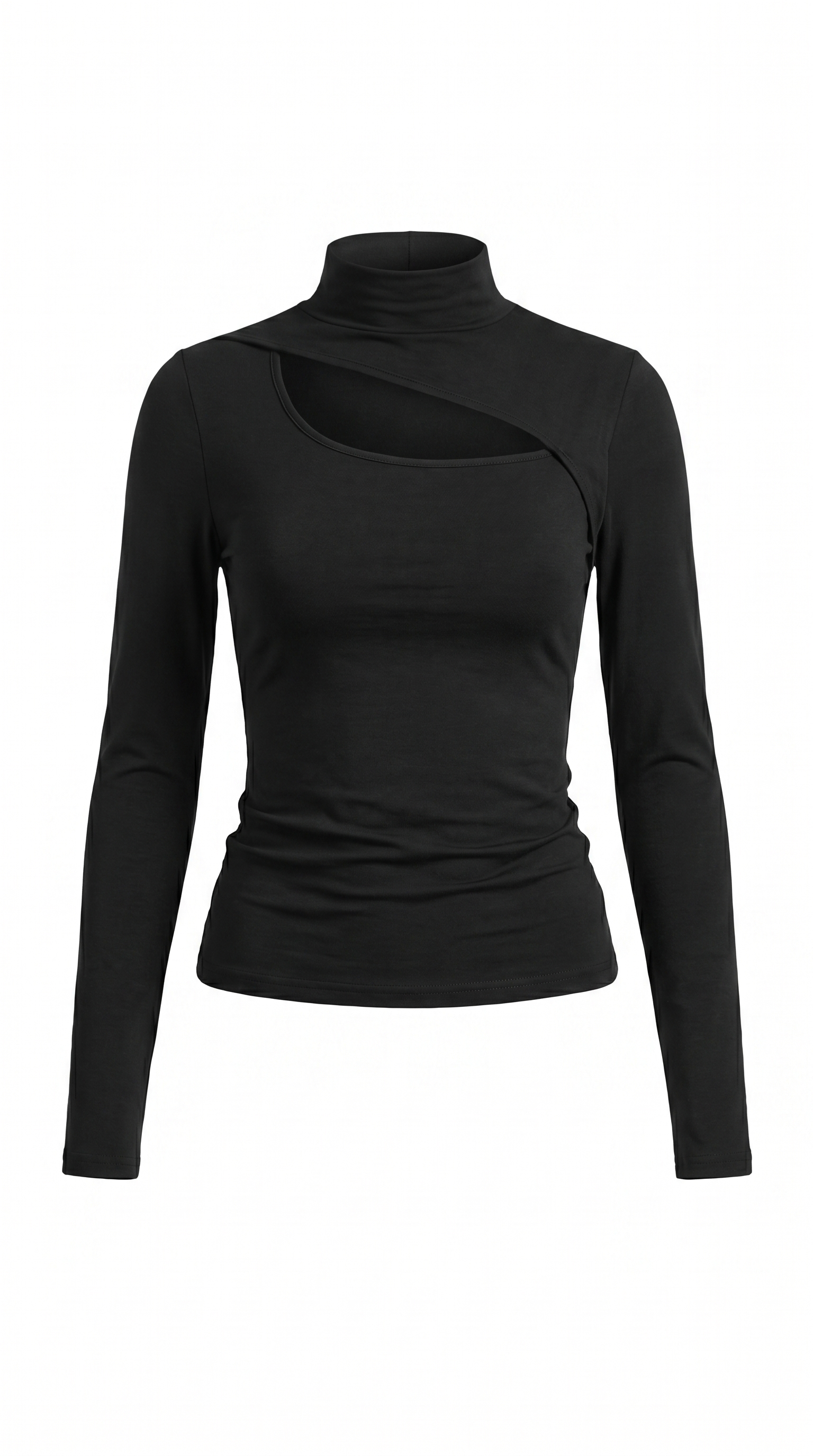 Asymmetric Cut-Out Slinky Turtleneck Top