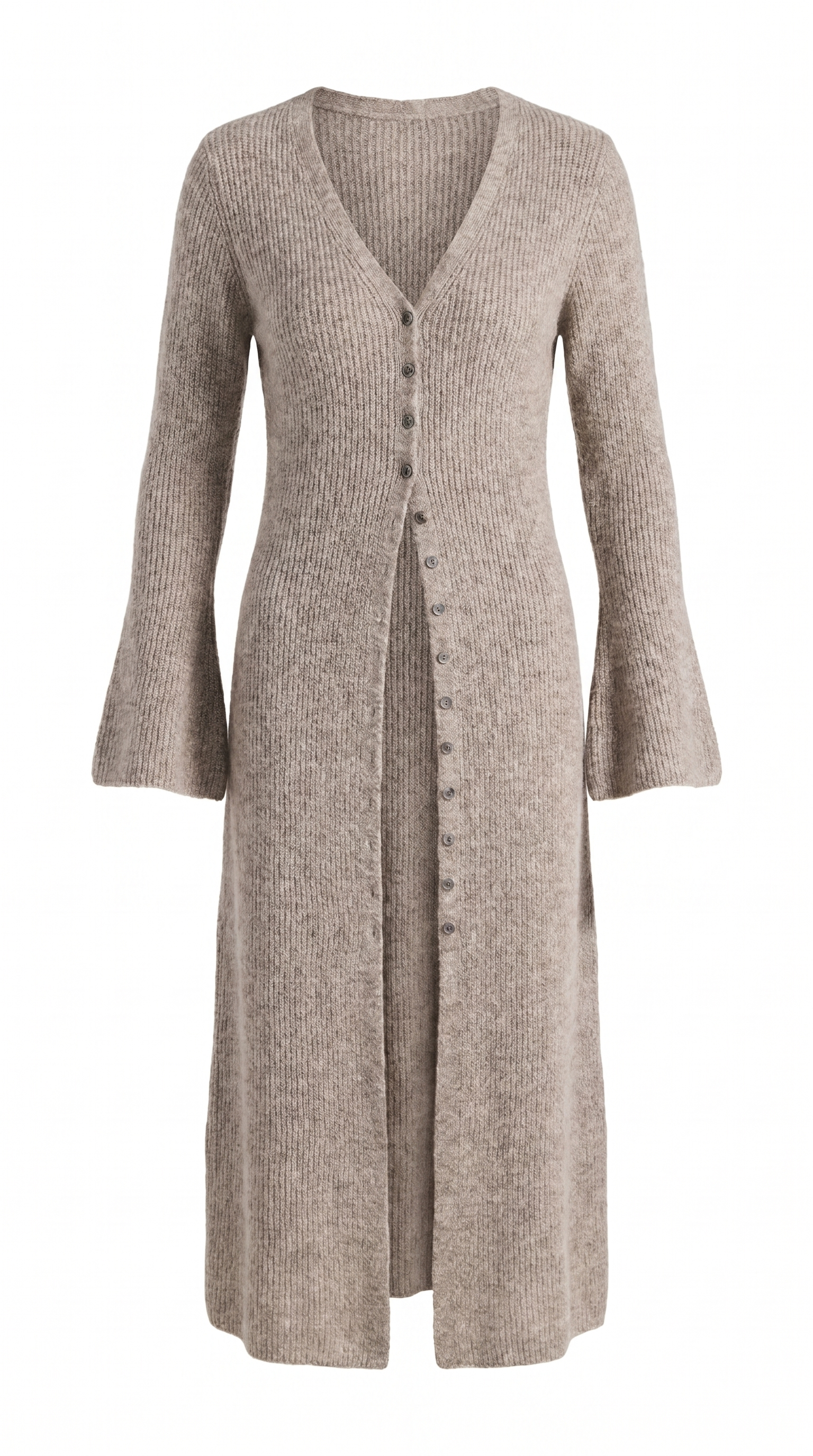 Button Front V-Neck Knit Midi Dress