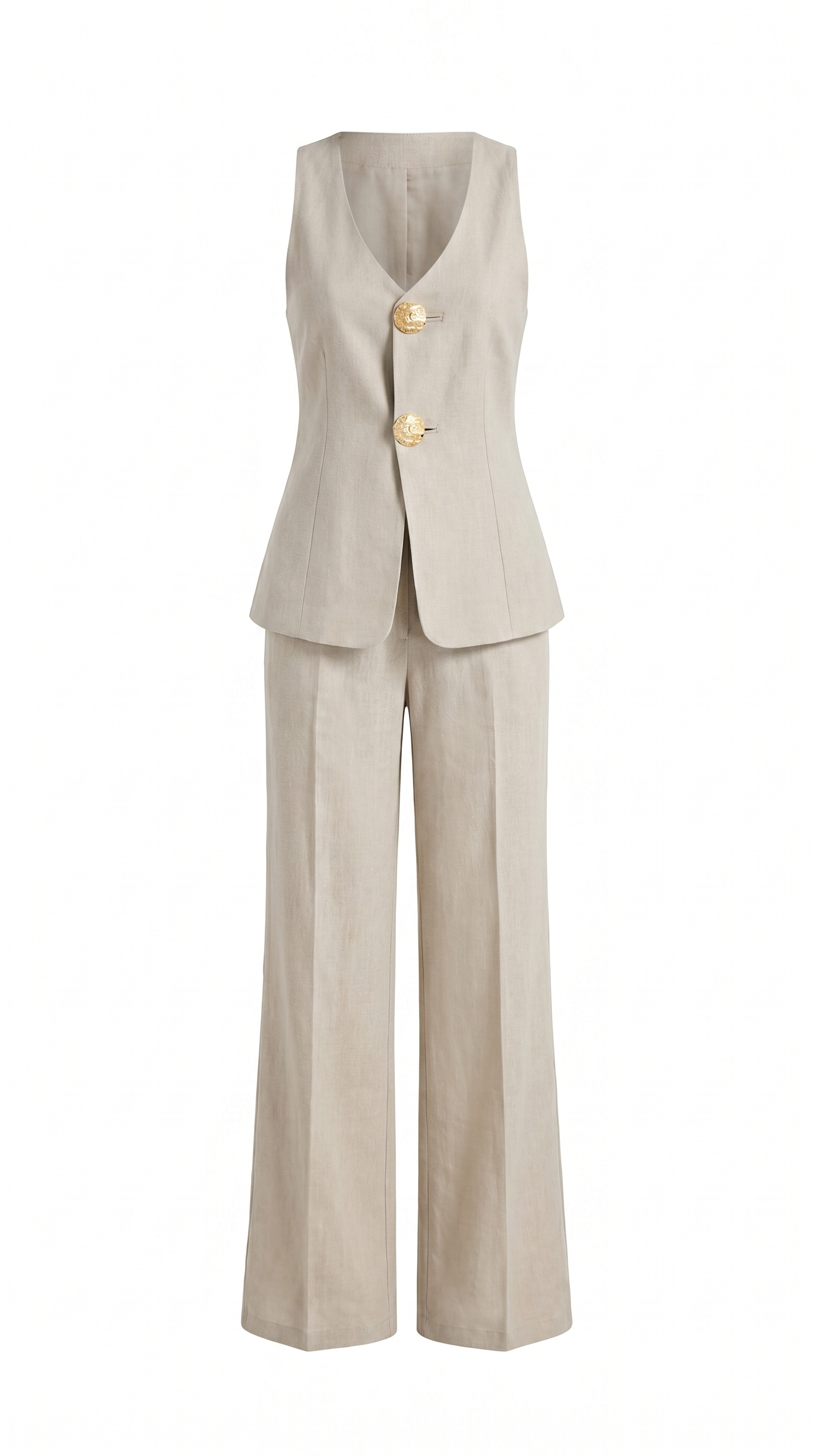 Tailored Sleeveless Button-Front Trouser Set