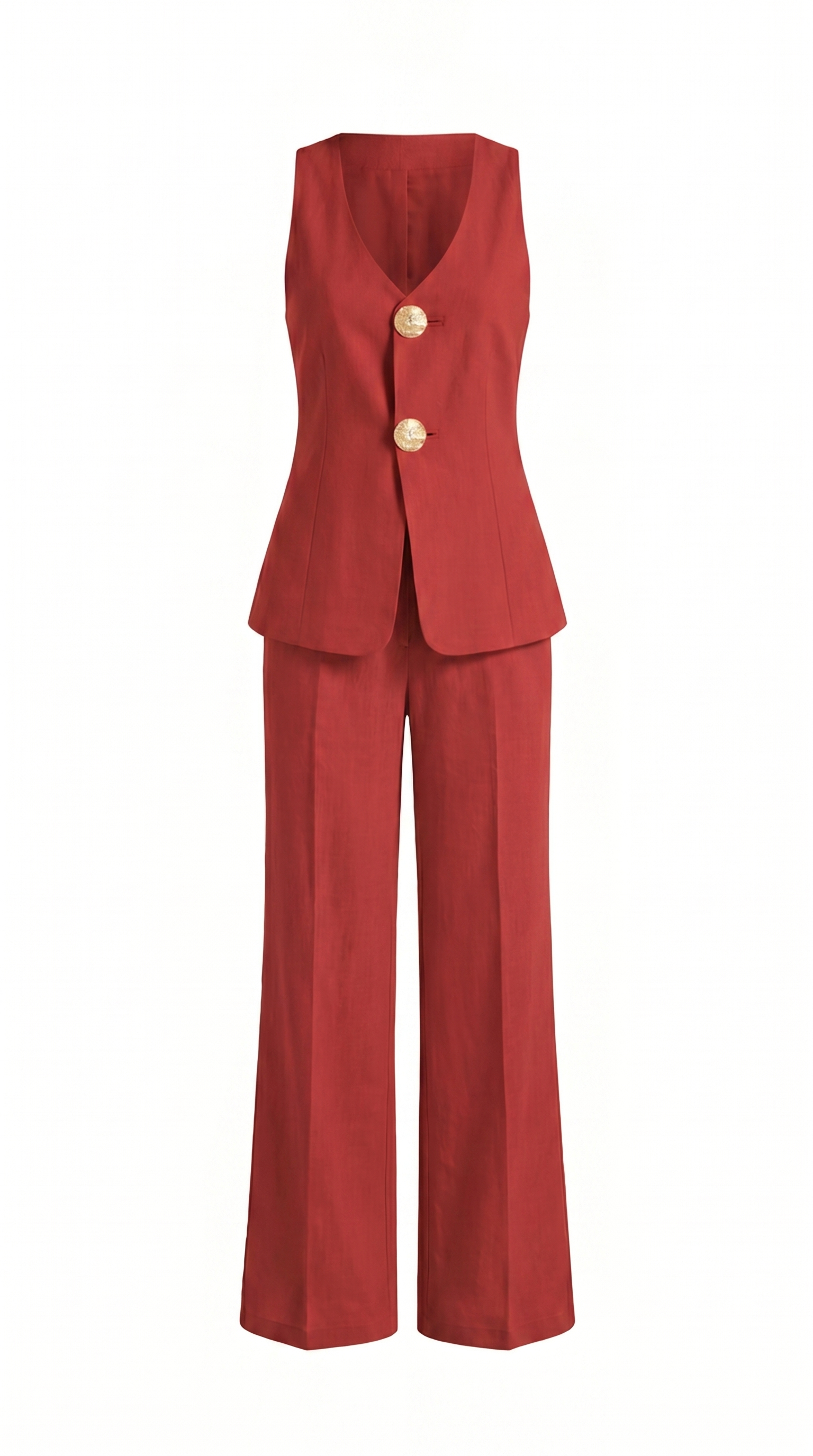 Tailored Sleeveless Button-Front Trouser Set