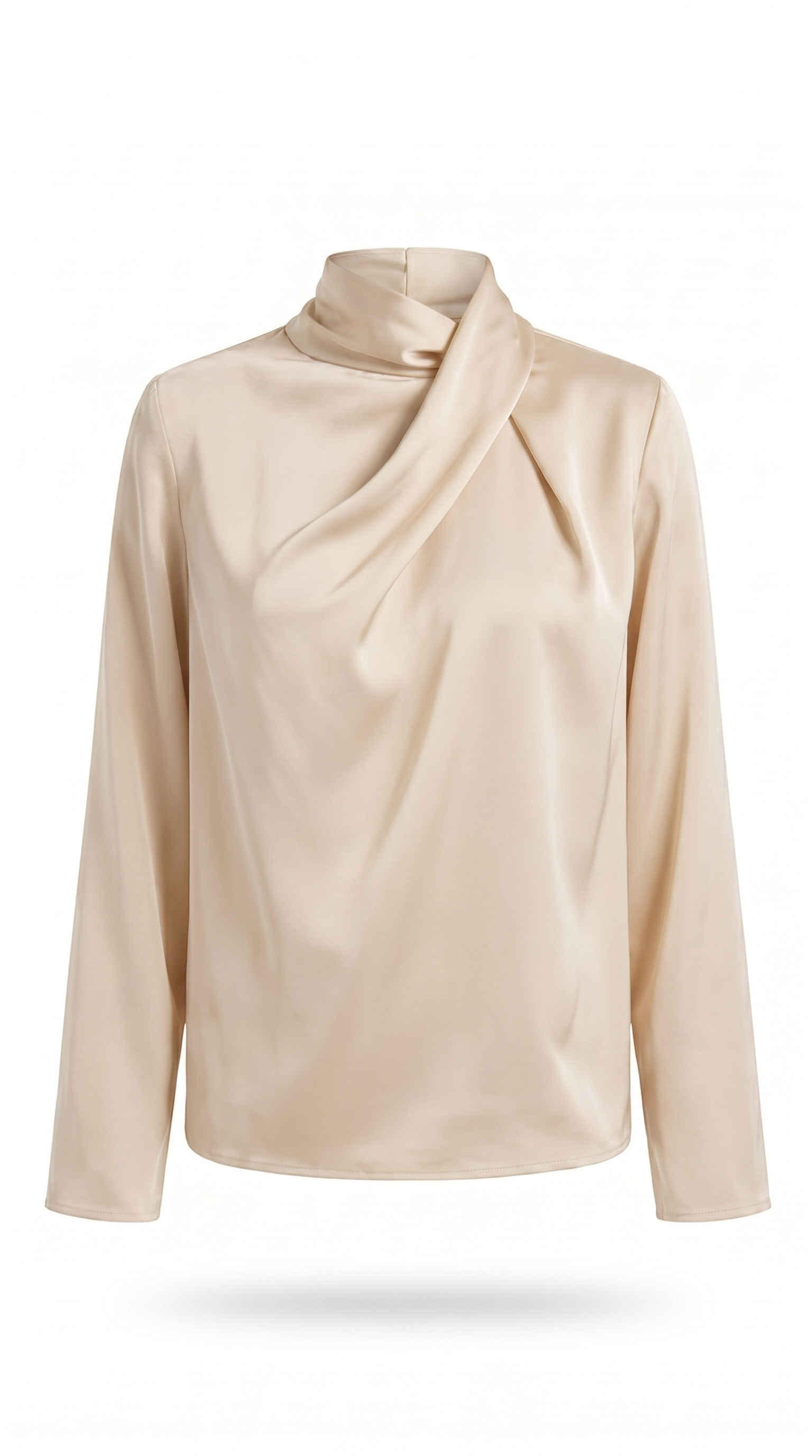 Asymmetric Satin Drape Neck Blouse
