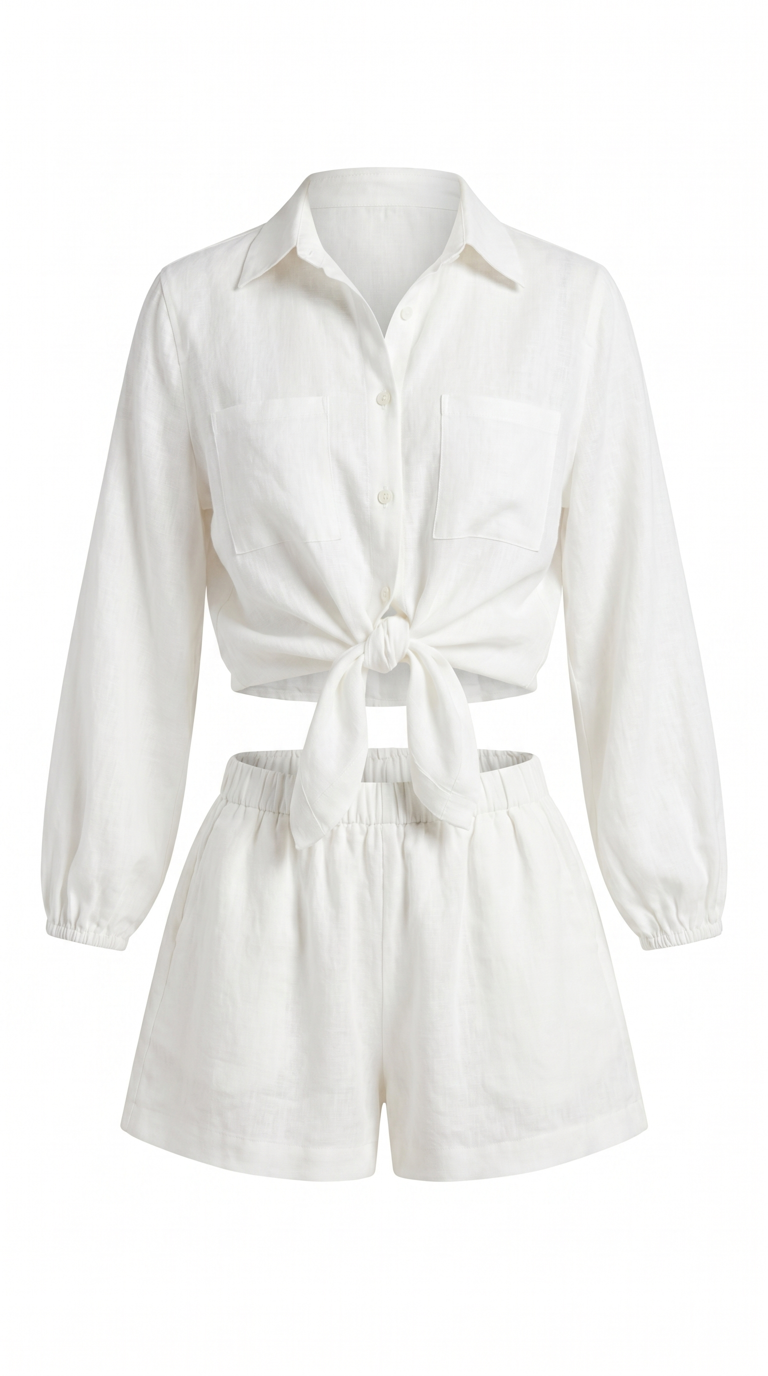 Relaxed Linen Blend Button-Up Shorts Set