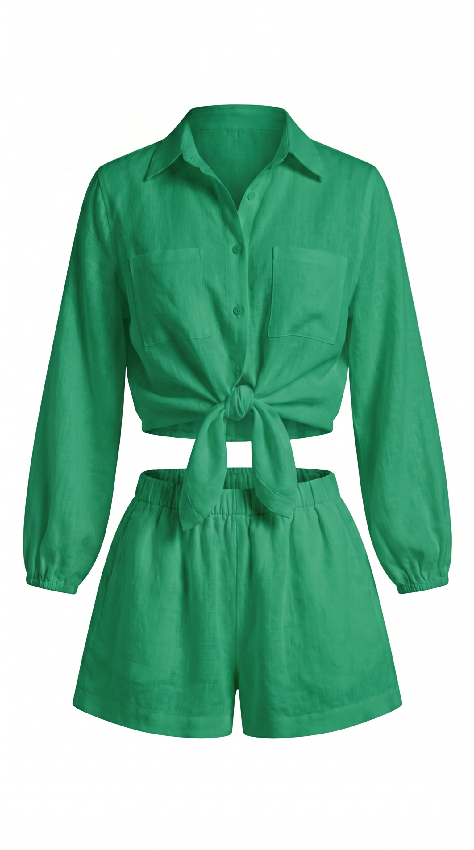 Relaxed Linen Blend Button-Up Shorts Set
