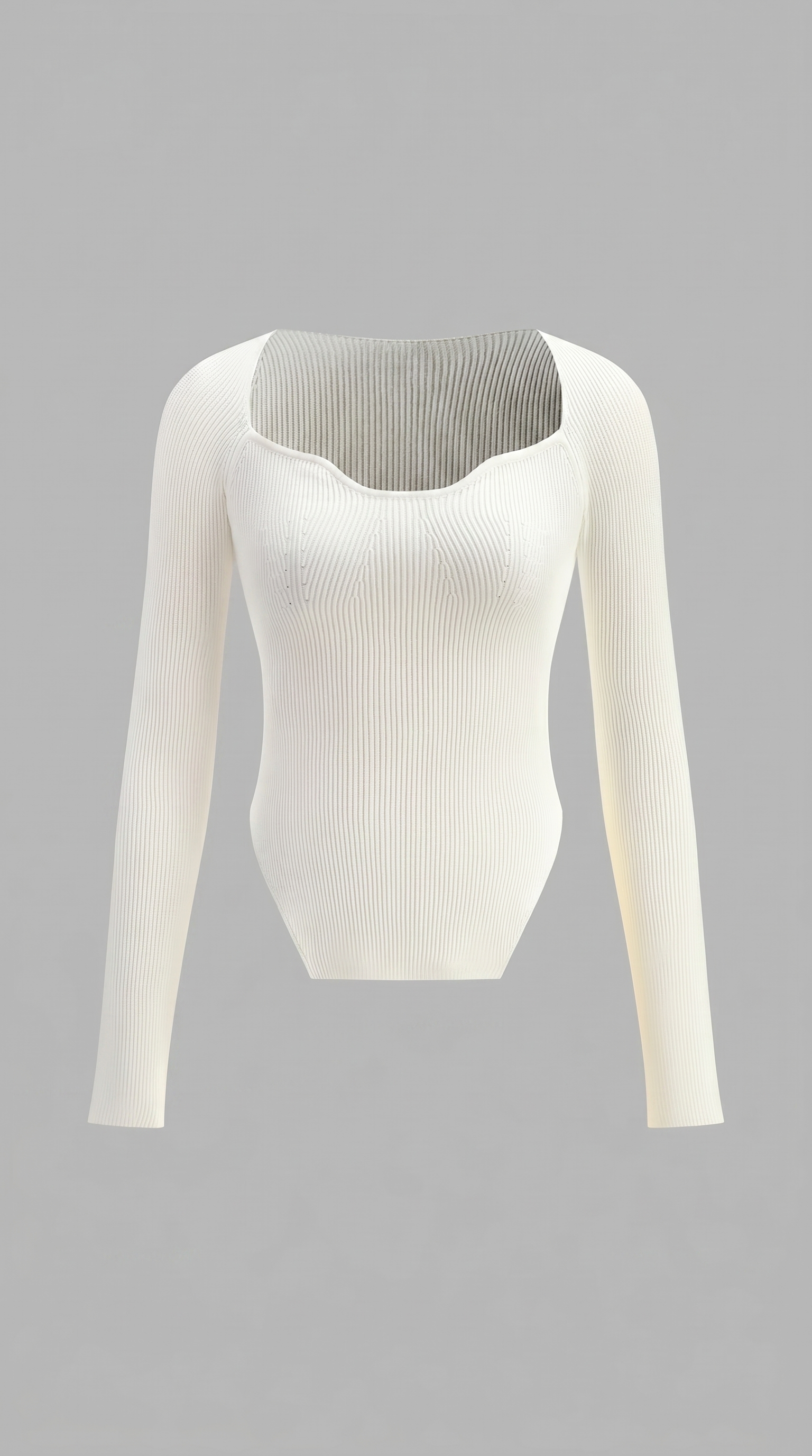 Sweetheart Neck Long Sleeve Fitted Knit Top