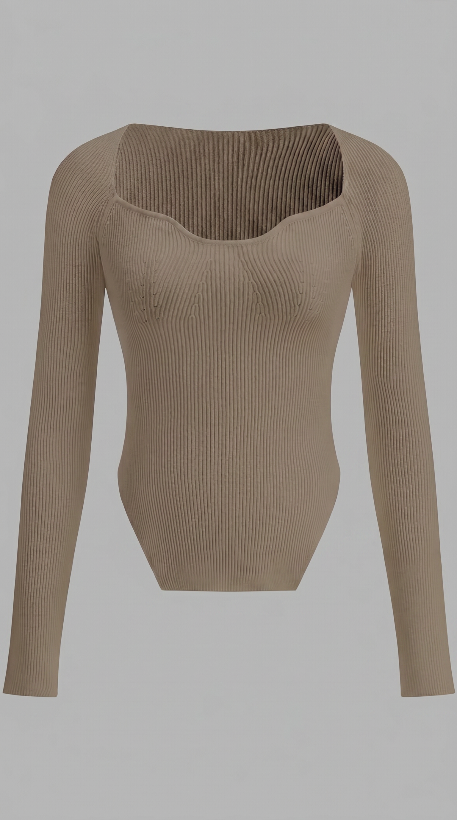 Sweetheart Neck Long Sleeve Fitted Knit Top