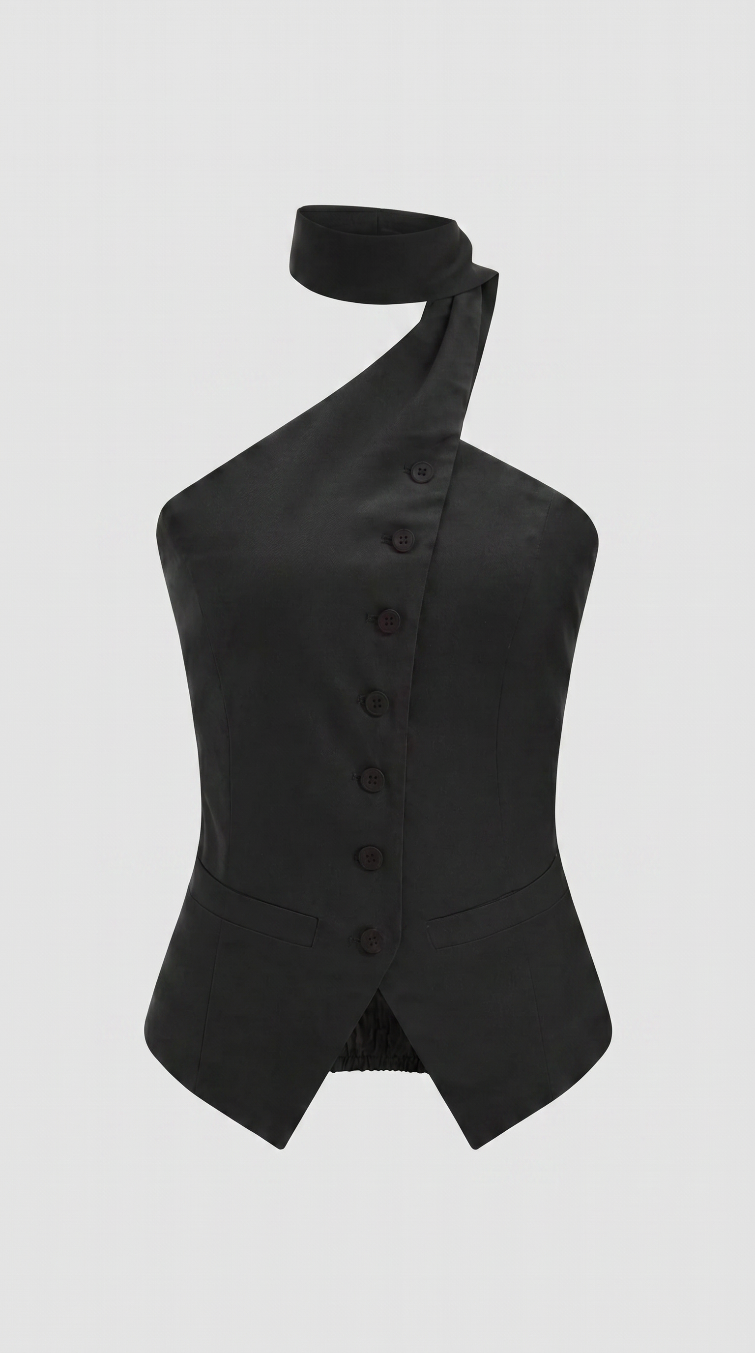 Linen Blend Halter Neck Utility Pocket Top