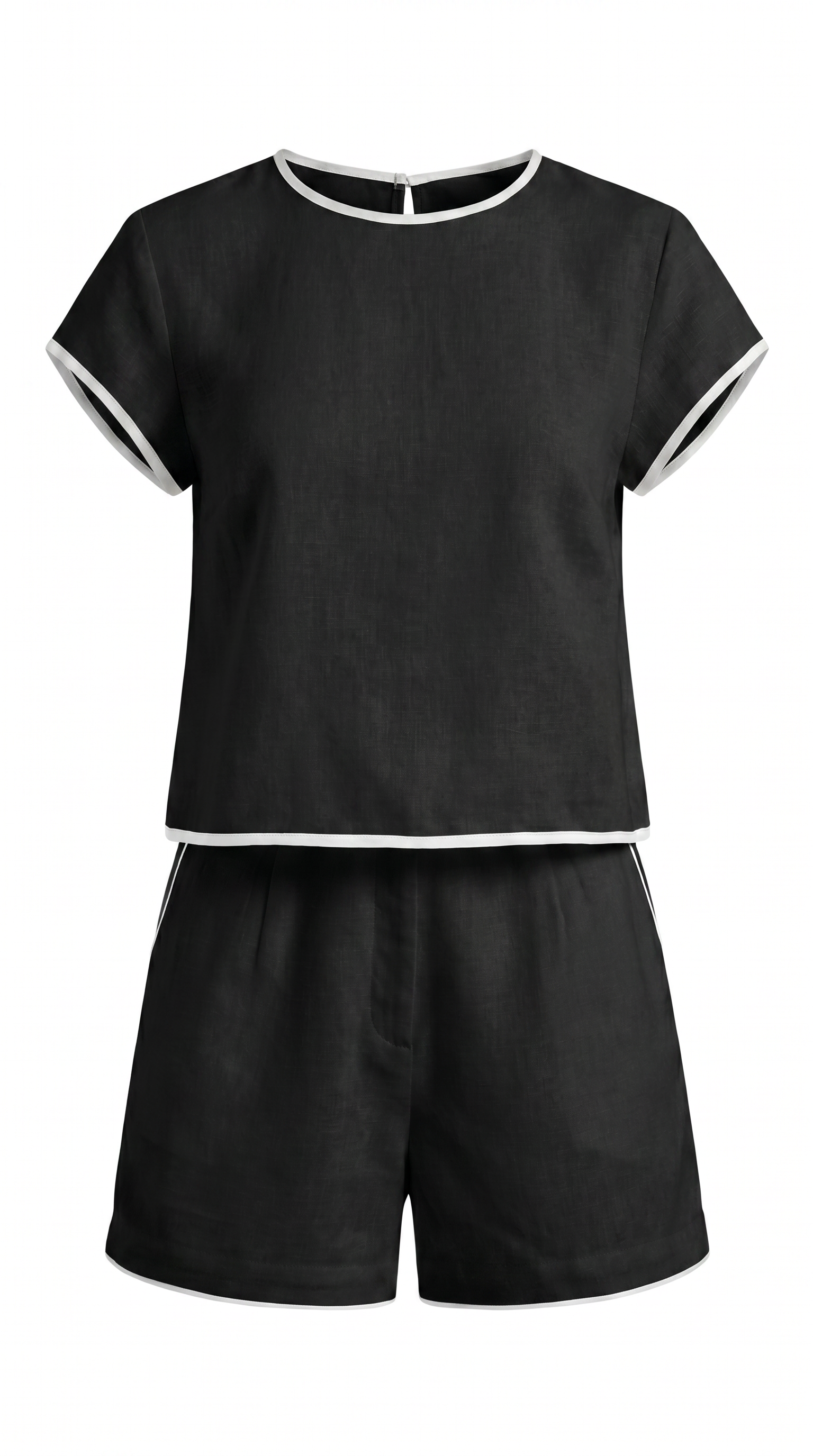 Contrast Trim Cotton Lounge Shorts Set