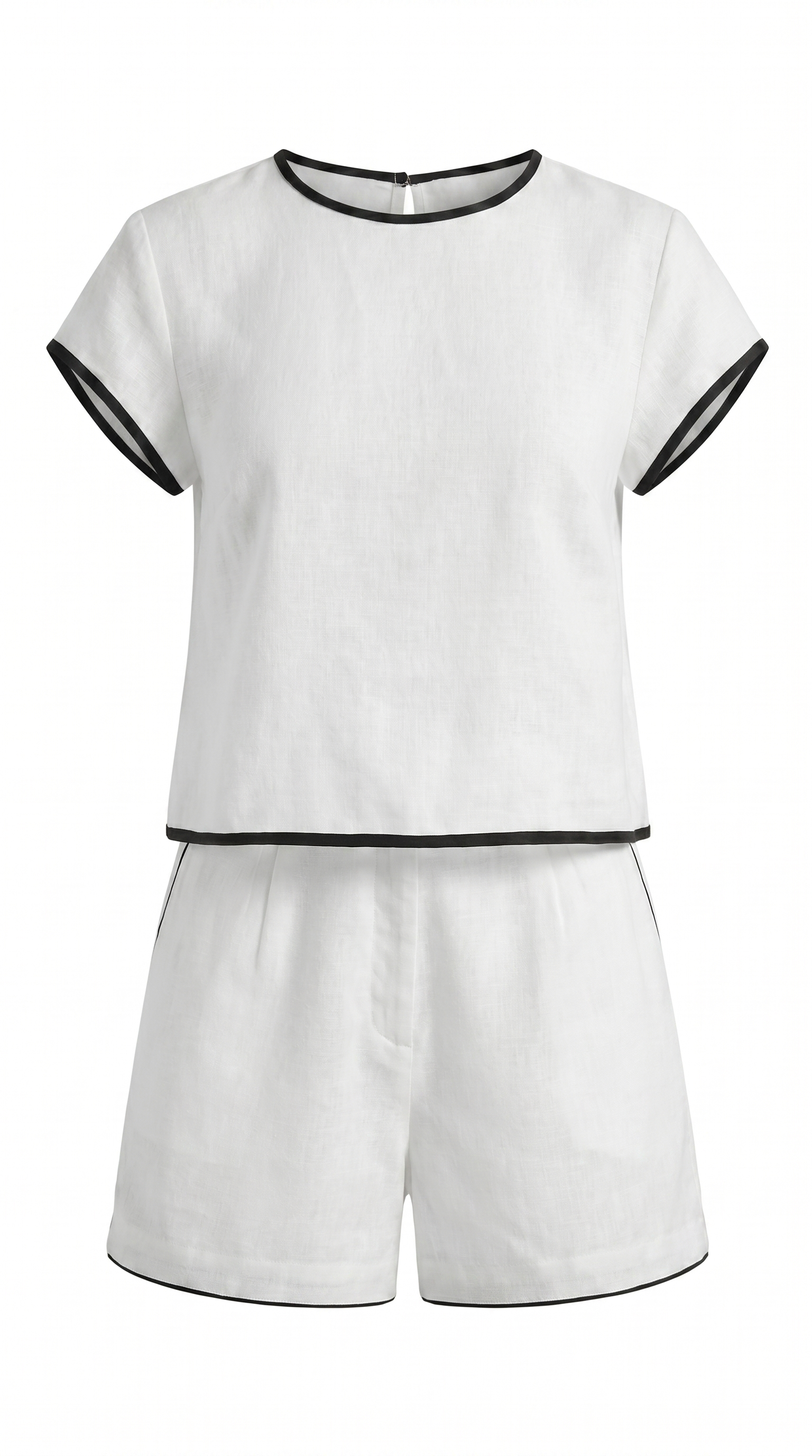 Contrast Trim Cotton Lounge Shorts Set