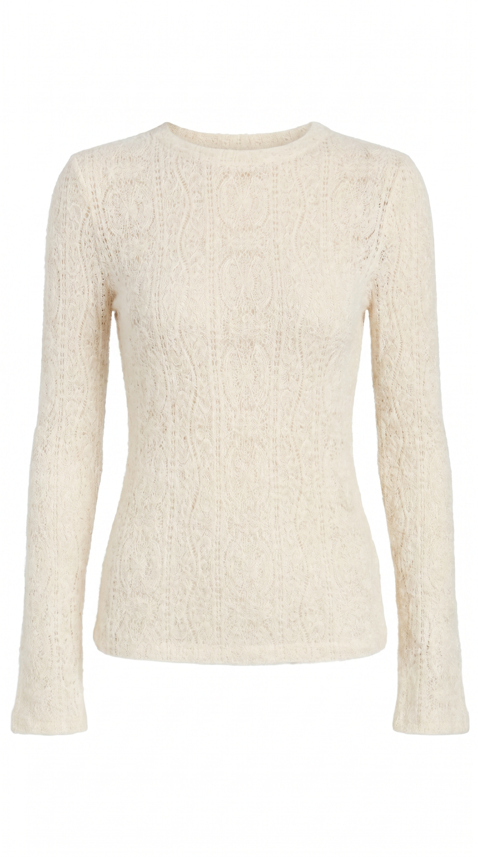 Floral Open-Knit Crew Neck Sweater Top