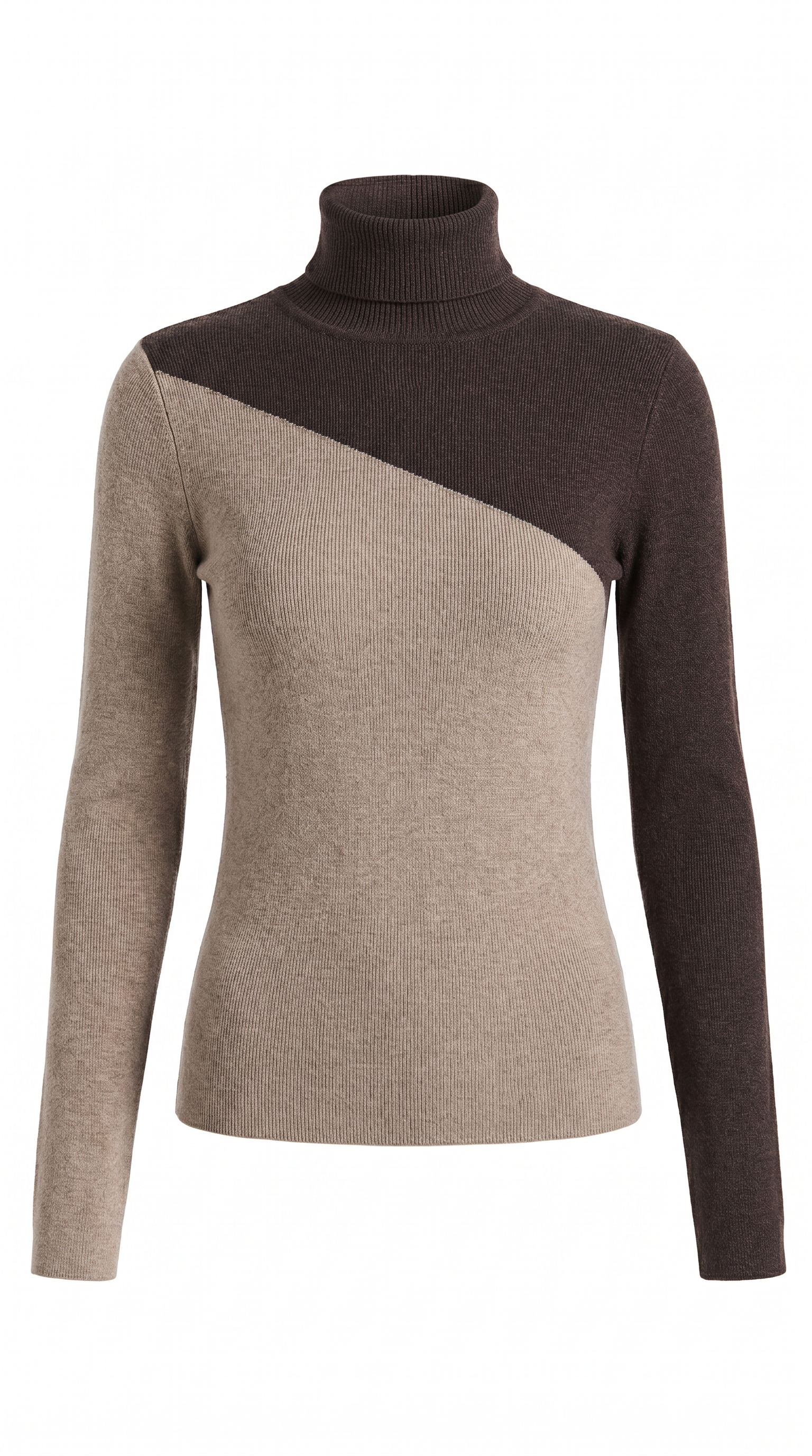 Asymmetric Colorblock Mock Neck Knit Top