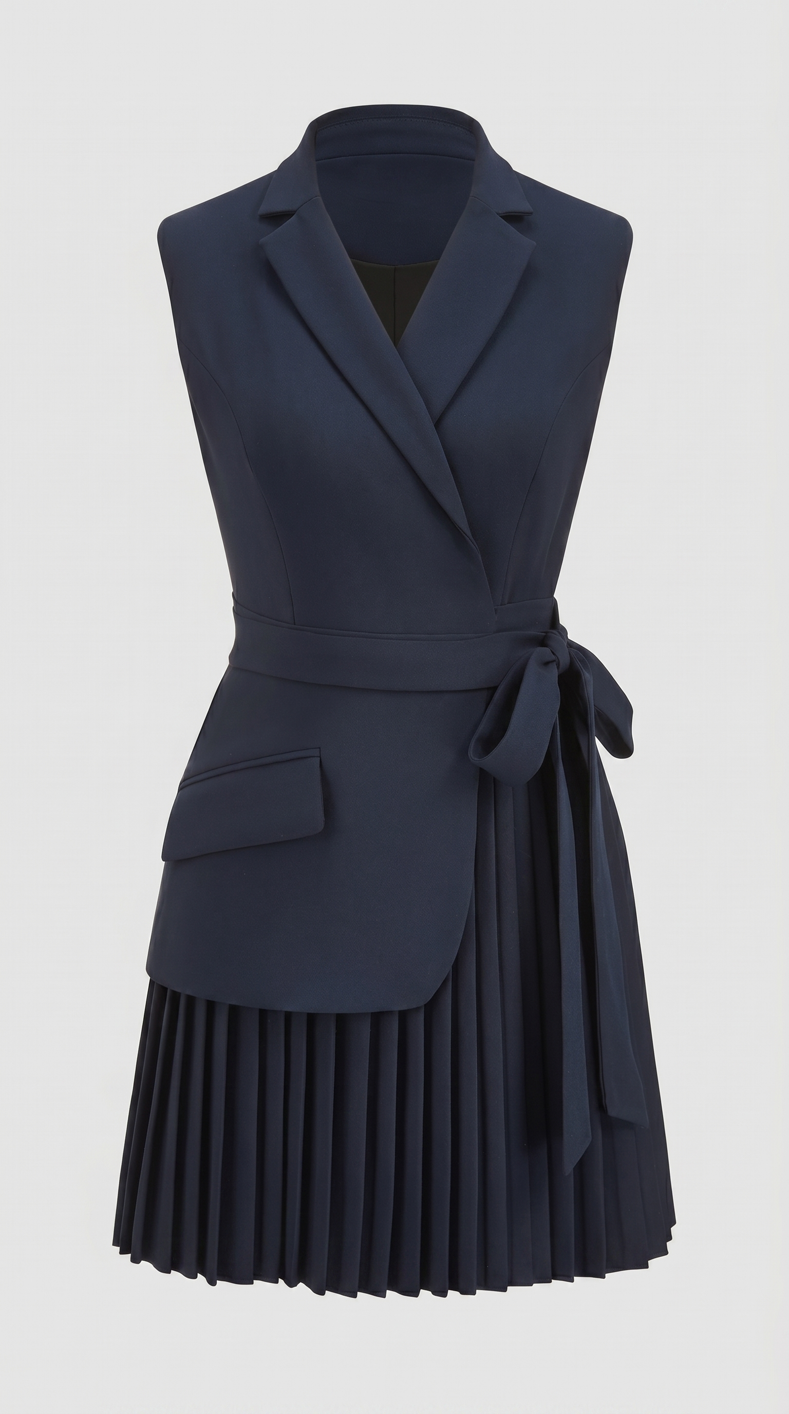 Pleated Belted Shawl Collar Mini Blazer Dress