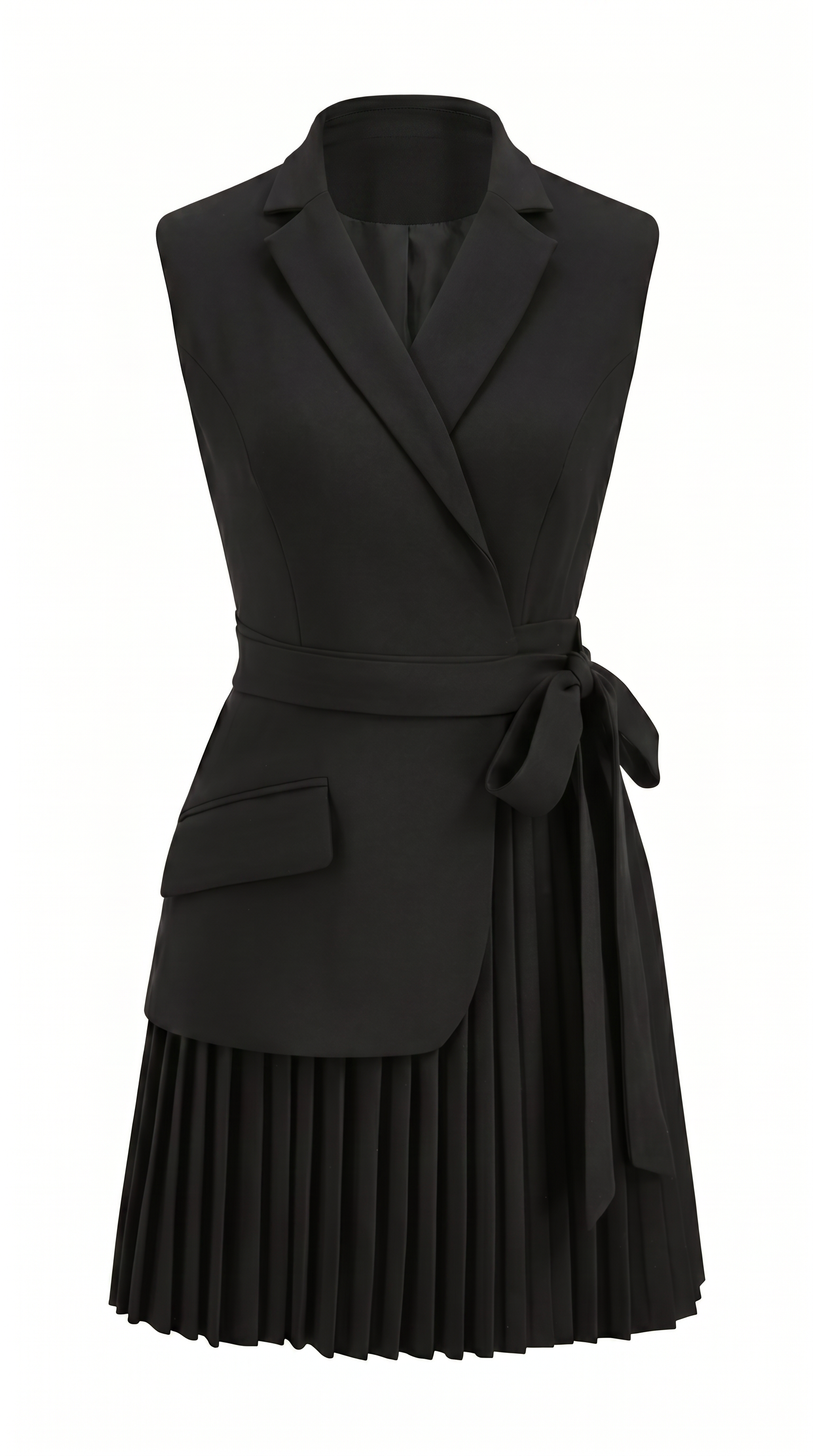 Pleated Belted Shawl Collar Mini Blazer Dress
