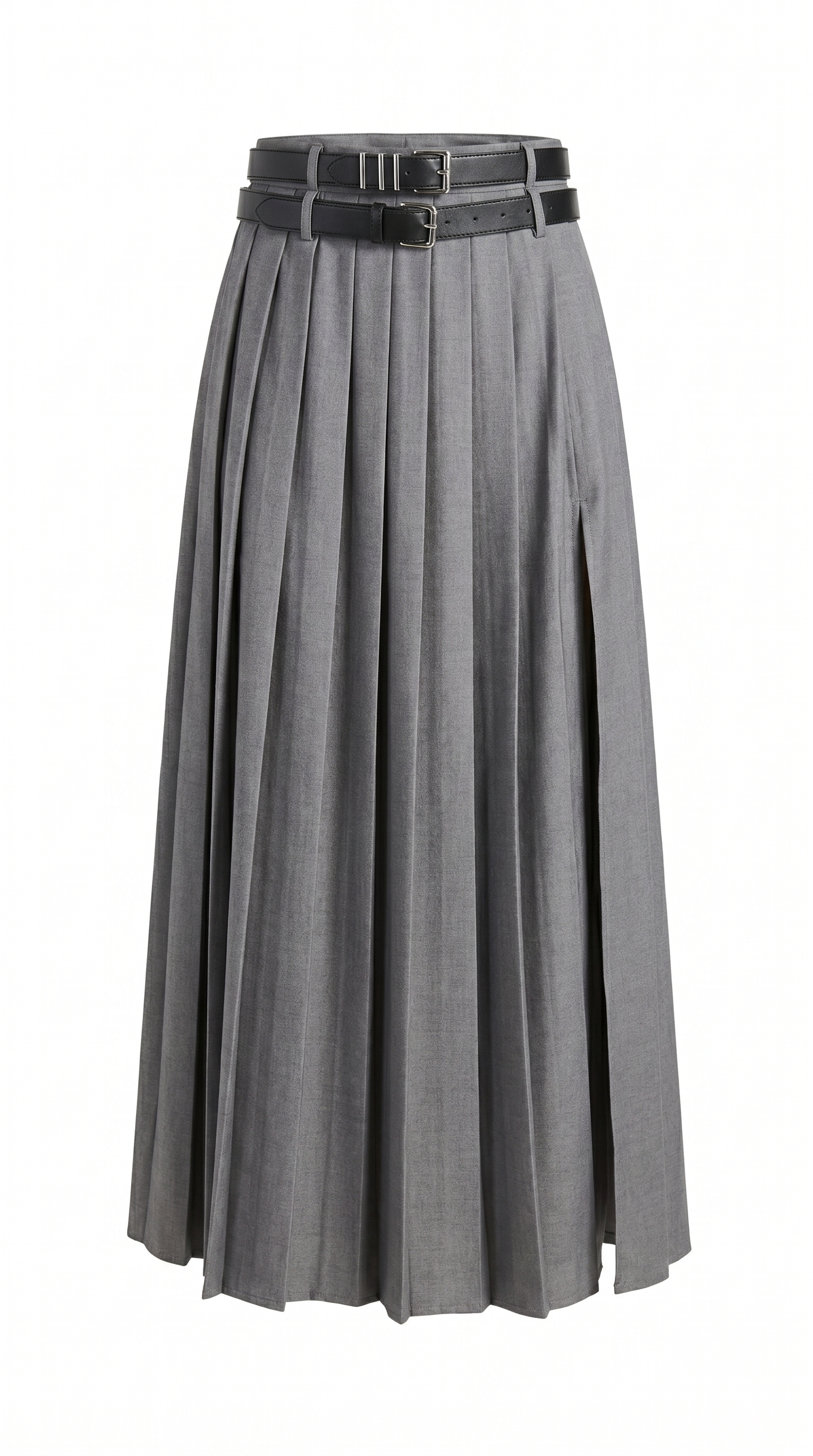 High-Waist Pleated Slit Maxi Skirt