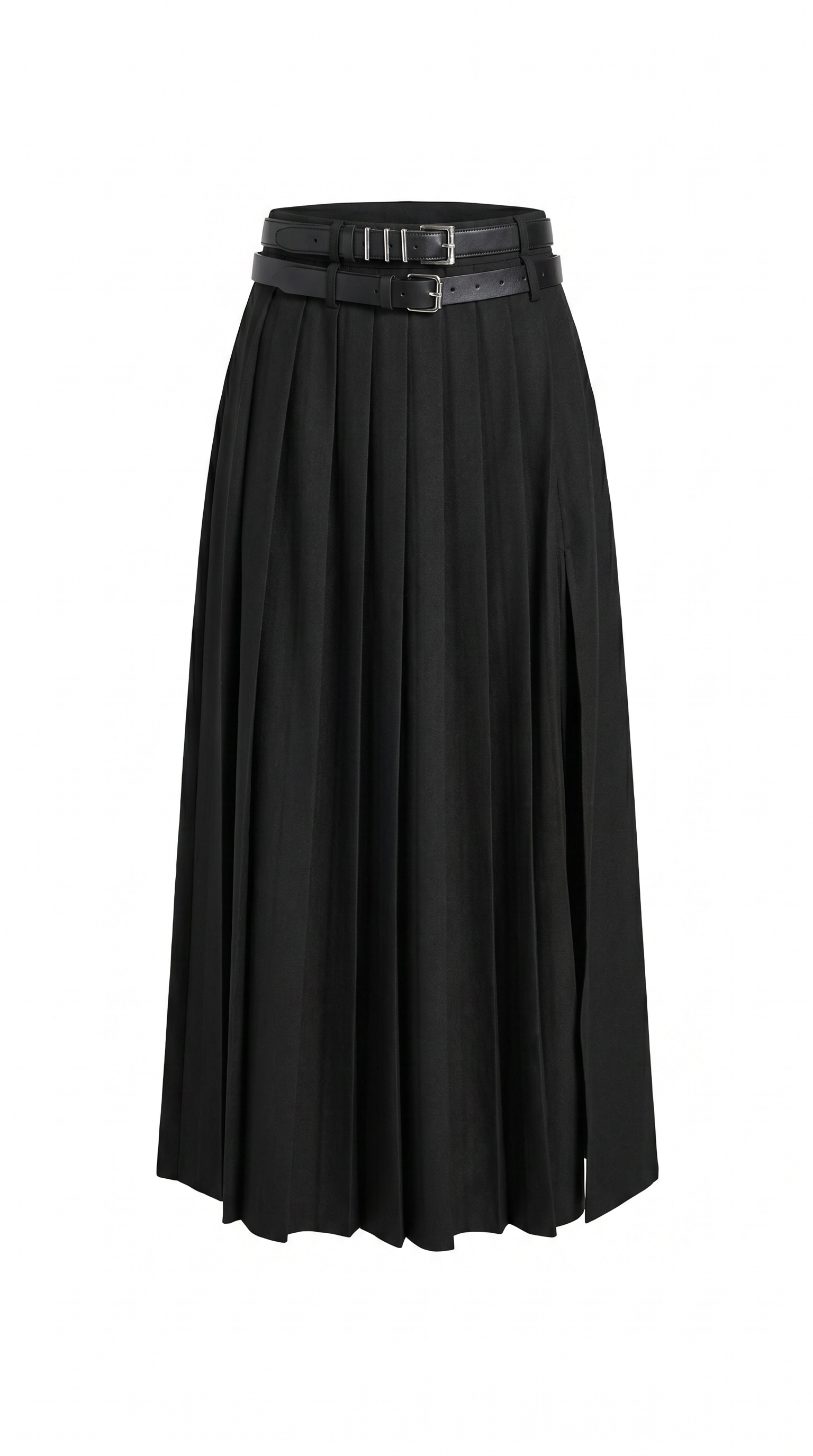 High-Waist Pleated Slit Maxi Skirt