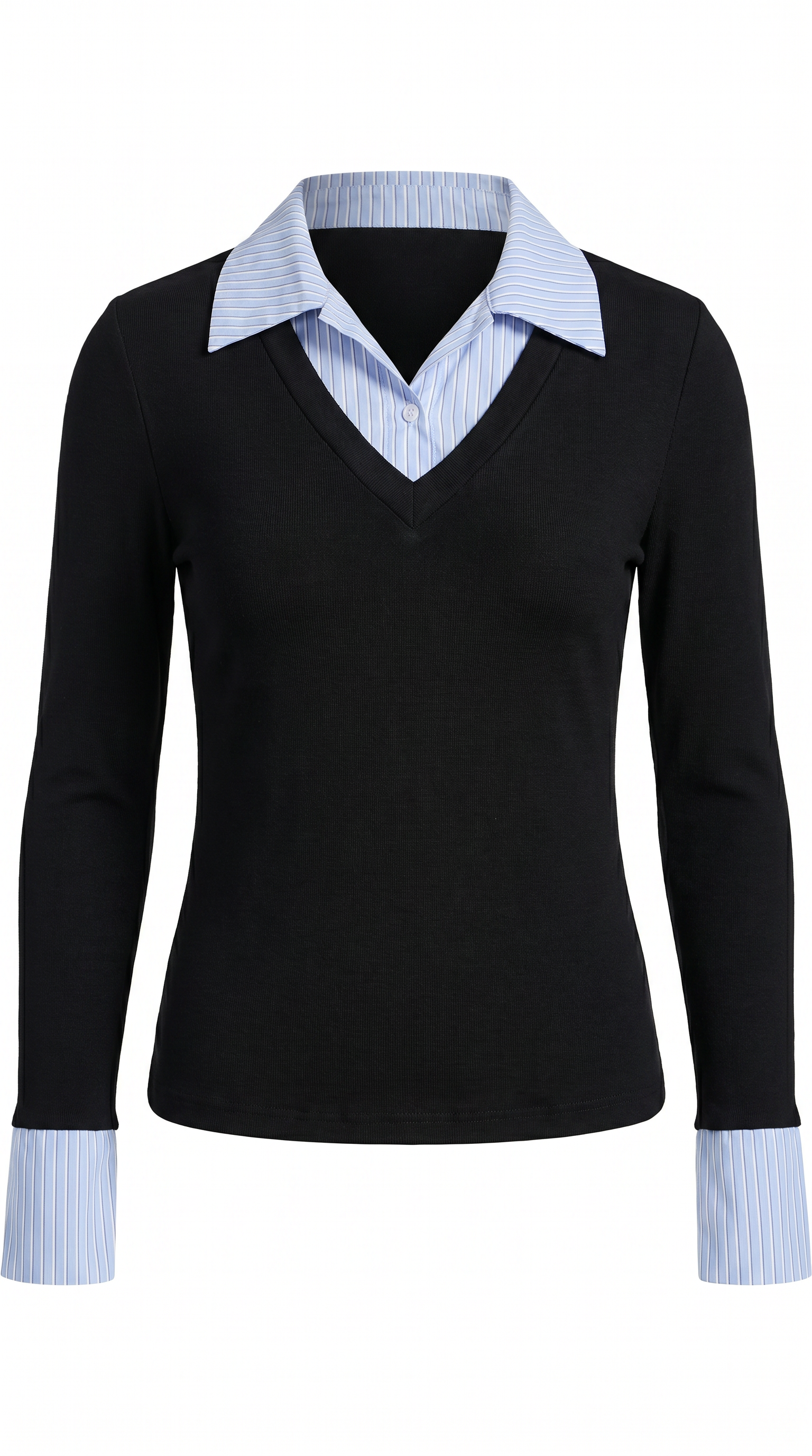 Layered 2-in-1 Ribbed Polo Long Sleeve Topin 1 Polo Shirt