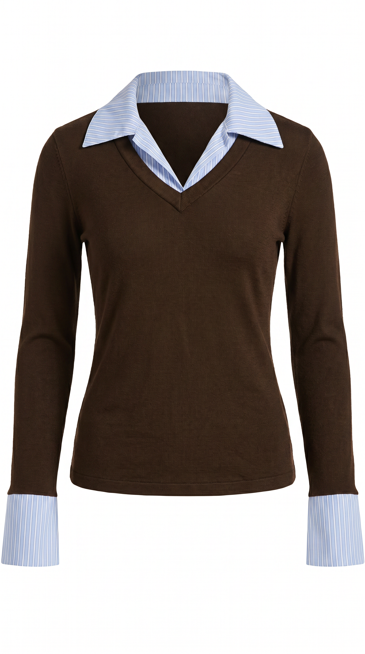 Layered 2-in-1 Ribbed Polo Long Sleeve Topin 1 Polo Shirt