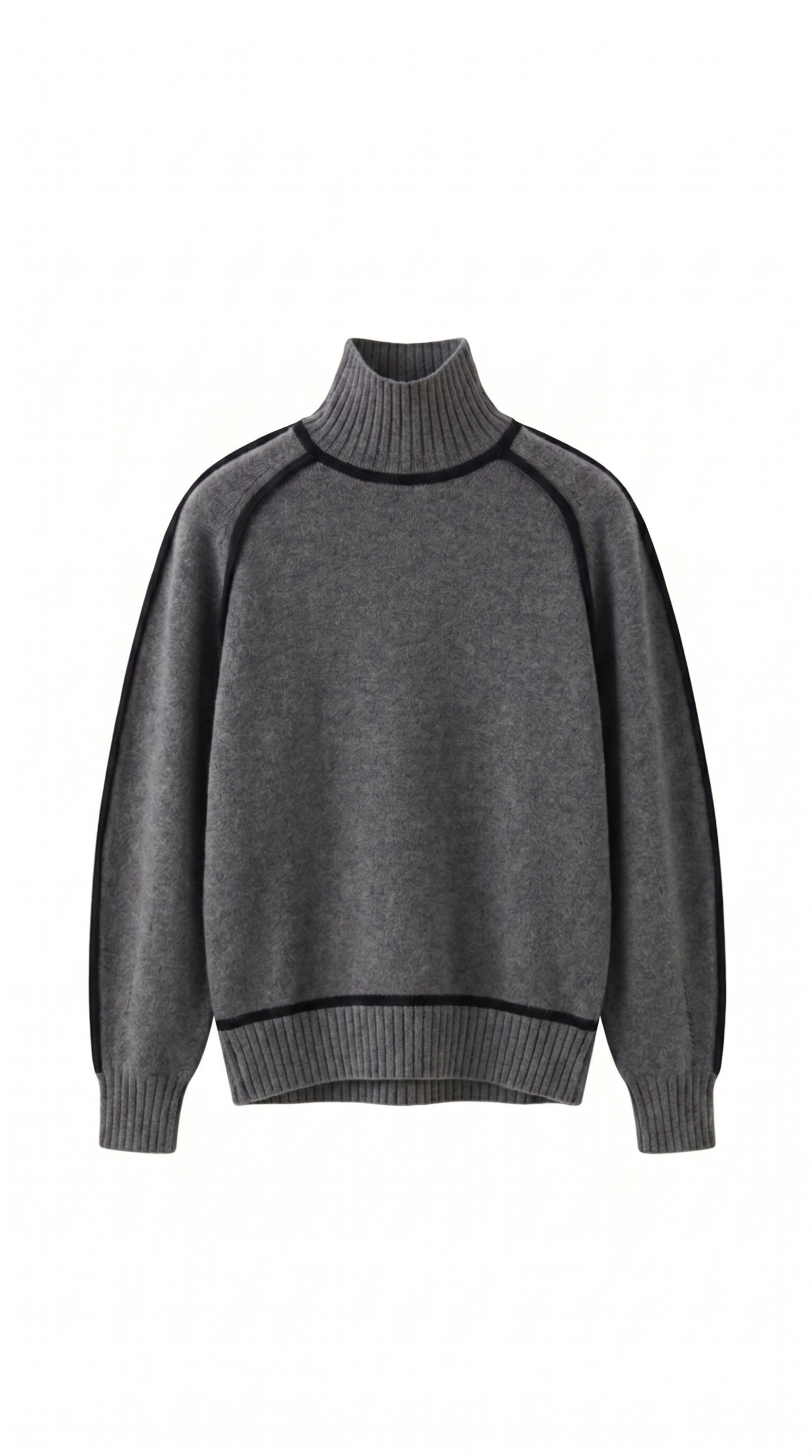 Contrast Seam Relaxed Turtleneck Sweater