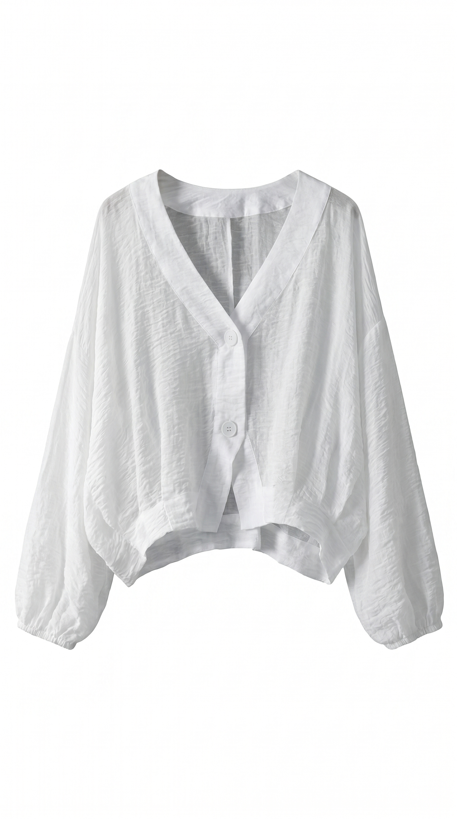 Draped Chiffon Blouson Sleeve Button Blouse