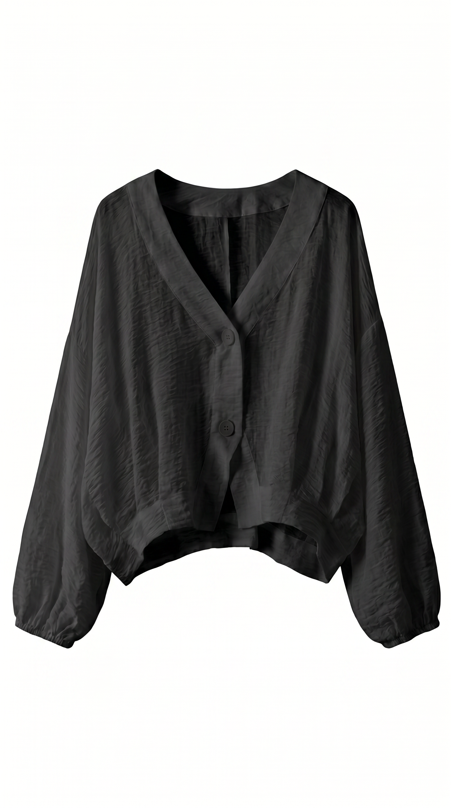 Draped Chiffon Blouson Sleeve Button Blouse