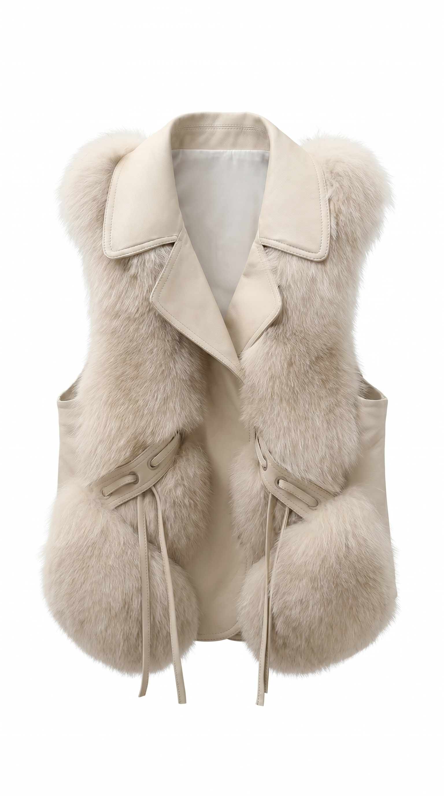 Oversized Faux Fur Trim Leather Detail Vest